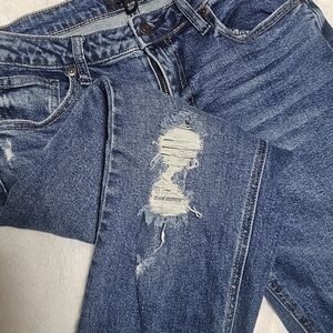 BCBGeneration Distressed Dark Blue Cropped Jeans